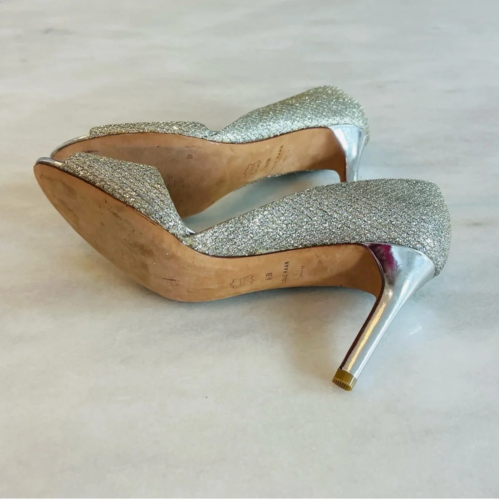 Cole Haan Gold Glitter Open-Toe Stiletto Pump